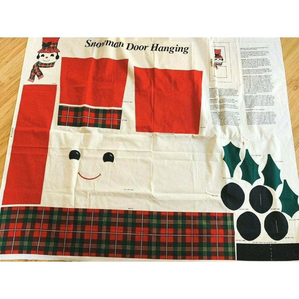Snowman Door Hanger Fabric Panels 2 Wreath Christmas Craft Project Wamsutta
